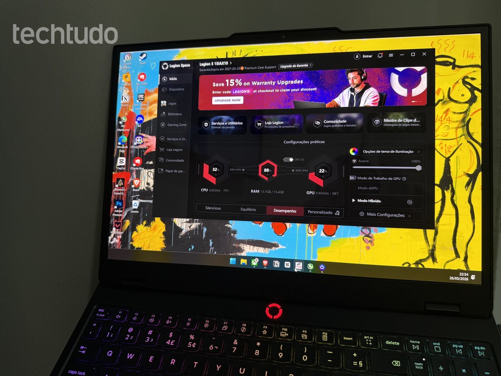 No veredito do TechTudo, o Lenovo Legion 5i conquistou 4 de 5 estrelas em design, 5 em tela e som, 5 em desempenho, 5 em temperatura e ruído e 3 em bateria — Foto: Francisco Paulo/TechTudo