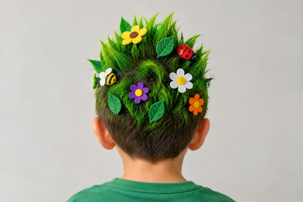 Ideia de cabelo jardim para o dia do cabelo maluco â Foto: Imagem gerada por IA/OpenAI