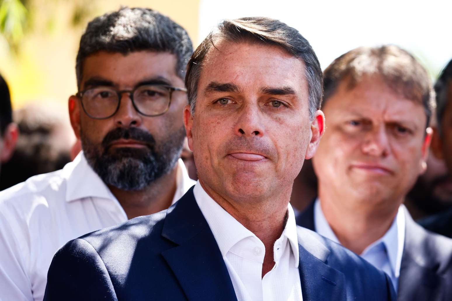 Fl&aacute;vio Bolsonaro (PL), candidato &agrave; presid&ecirc;ncia, em entrevista coletiva