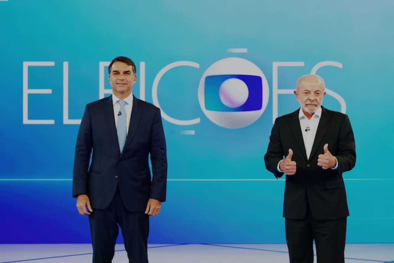 Fl&aacute;vio Bolsonaro (PL) e Lula (PT) no &uacute;ltimo debate das elei&ccedil;&otilde;es 2026