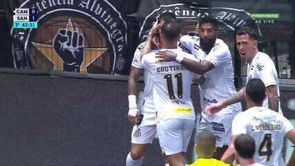 Aos 42 min do 2º tempo - gol de dentro da área de Gabi do Santos contra o Atlético-MG