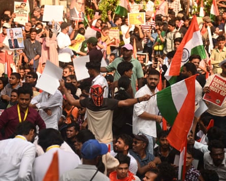Supporters of the Cockroach Janta party (CJP) protesting in Mumbai on Friday.