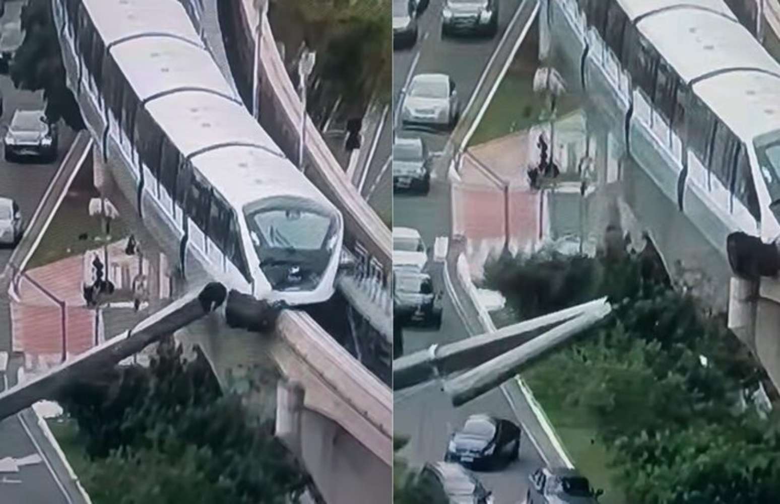 Um guindaste de grande porte caiu sobre a linha do monotrilho, em São Paulo, neste sábado (24) e foi atingido pelo trem próximo à estação Camilo Hadadd, da linha 15 prata.